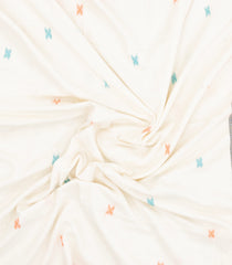 White Handloom Bengal Cotton Saree With Cross Buttas -BG1457