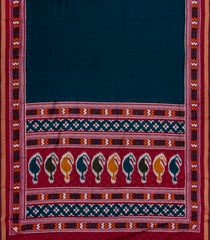 Navy Blue Printed Chanderi Cotton Saree With Zari Border-BL5492