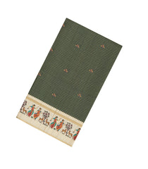 Dark Green Printed Synthetic Tussar Saree With Zari Stripes-BL5376