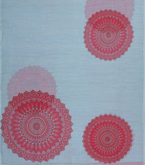 Turquoise Printed Synthetic Linen Saree With Floral Motifs-SY0165