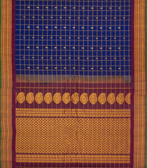 Blue Handloom Gadwal Silk Cotton Saree With Checks & Buttas-GA0329