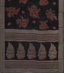 Black Printed Synthetics Brasso Saree With Floral Motifs-BL5313