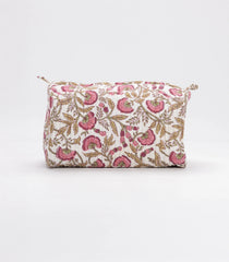 Off White Cotton Bagru Printed Toiletry Bag With Zipper-ACS1083