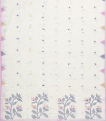 White Printed Art Linen Saree With Geometric Motifs-SY0595