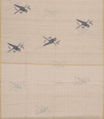 Taupe Woven Synthetic Manipur Silk Saree With Blue Printed Bird Motifs-BL4952