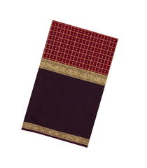 Maroon Handloom Muppagam Silk Cotton Saree With Checks-SC4345