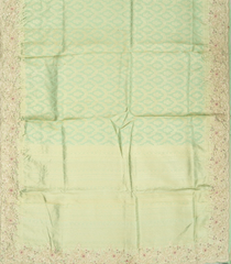 Mint Green Handloom Silk Saree With Floral Motifs & Hand Embroidered Border-EN1726