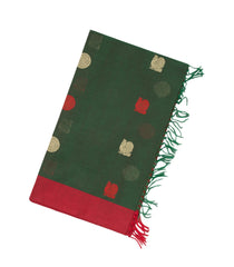 Dark Green Handloom Kanchi Cotton Saree With Annam Buttas-KC1487