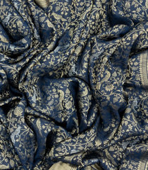 Blue Mysore Crepe Silk Saree With Peacock Floral Motifs-MS3104