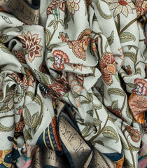 Light Green Woven Viscose Dola Silk Saree With Printed Kalamkari Motifs-BL3770