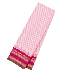 Baby Pink Handloom Gadwal Silk Saree With Checks & Contrast Border -GA0449