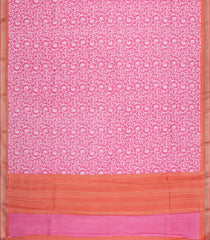 BubbleGum Pink Printed Chanderi Cotton Saree With Floral Motifs-CC1734