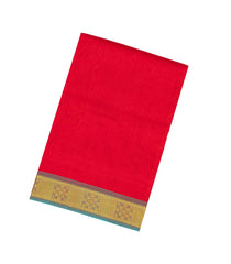 Red Handloom 9 Yards Silk Cotton Saree With Contrast Pallu-SC3741
