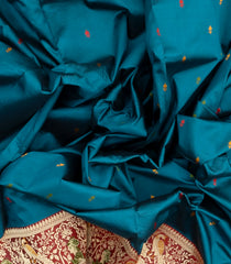 Cyan Handloom Banarasi Silk Saree With Meena Buttas-BE1498