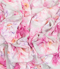 White Woven Crepe Silk Saree With Printed Floral Motifs-PS0531