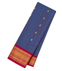 Steel Blue Handloom Gadwal Silk Cotton Saree With Buttas-GA0357