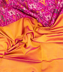 Mango Yellow Handloom Rajkot Patola Silk Saree With Ikat Floral Motifs-IK0608