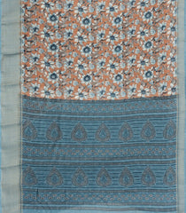 Light Peach Printed Synthetic Dola Silk Saree With Zari Border-BL5089