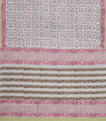 White Printed Jaipur Cotton Saree With Printed Floral Vine Motifs-JC1934