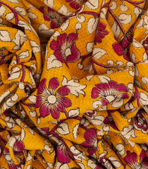 Mango Yellow Woven Kalamkari Kota Cotton Saree With Printed Floral Motifs