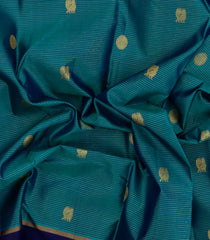 Cyan Handloom Kanchipuram Silk Saree With Stripes & Buttas-KA15342