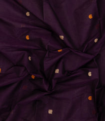 Dark Burgundy Handloom Village Cotton Saree With Buttas-VC1672