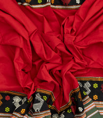 Red Woven Cotton Saree With Kasuti Hand Embroidered Border & Pallu-EN1764