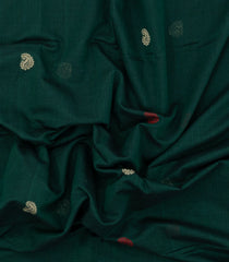 Bottle Green Handwoven Bengal Cotton Saree With Mango Buttas-BG1467