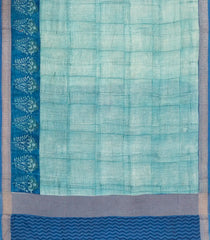 Blue Printed Chanderi Cotton Saree With Zari Border-CC1471