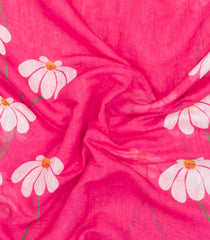 Hot Pink Printed Synthetic Linen Saree With Floral Motifs-SY0046