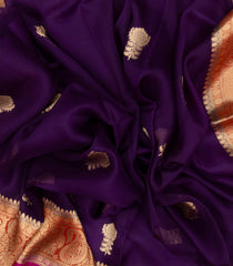 Purple Handloom Banarasi Organza Silk Saree With Floral Motifs-BE1574