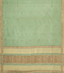 Cardamom Green Embroidered Tussar Silk Saree With Meena Floral Embroidery-TU3722