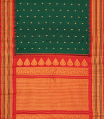 Dark Green Handloom Gadwal Silk Saree With Buttas & Contrast Temple Border-GA0301