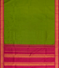 Green Handloom Korvai Kanchipuram Silk Saree With Crimson Border-KA15440