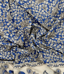 Blue Printed Kalamkari Cotton Saree -KAL1252