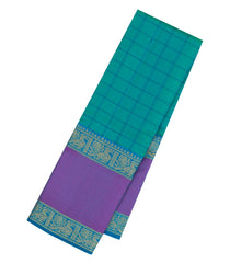 Cyan Handloom Kanchipuram Silk Saree With Checks-KA15151