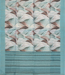 Turquoise Printed Synthetic Tussar Silk Saree With Contrast Border-SY0138