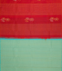 Red Handloom Kanchipuram Silk Saree With Stripes & Floral Motifs-KA14095