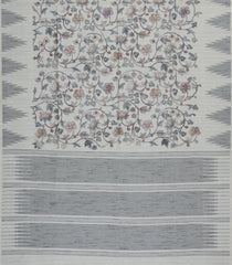Off White Printed Art Dupion Saree With Printed Temple Border-BL5076