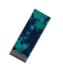 Dark Blue Printed Chanderi Cotton Saree With Zari Border-CC1689