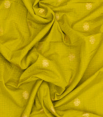 Lime Green Woven Blended Viscose Saree With Zari Checks & Buttas-BL6093