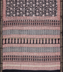 Black Printed Chanderi Cotton Saree With Zari Border-CC1491