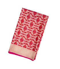 Red Handloom Organza Satin Soft Silk Saree With Floral Vine Motifs-SO4080