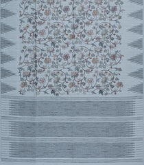 Grey Printed Art Dupion Saree With Printed Temple Border-BL5074