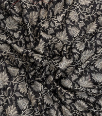 Black Printed Chanderi Cotton Saree With Floral Motifs & Sequin Work-CC1427