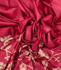 Crimson Handloom Tussar Silk Saree With Printed Floral Motifs-TU2789
