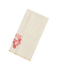 Off White Printed Synthetic Linen Saree With Floral Motifs-SY0484