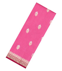 Bubblegum Pink Woven Banarasi Poona Silk Saree With Zari Buttas & Contrast Border-BP1031