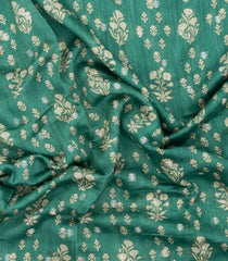 Sea Green Printed Tussar Silk Saree With Floral Motifs-TU3639