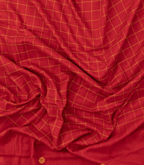 Red Handloom Bengal Cotton Saree With Checks & Buttas-BG1661